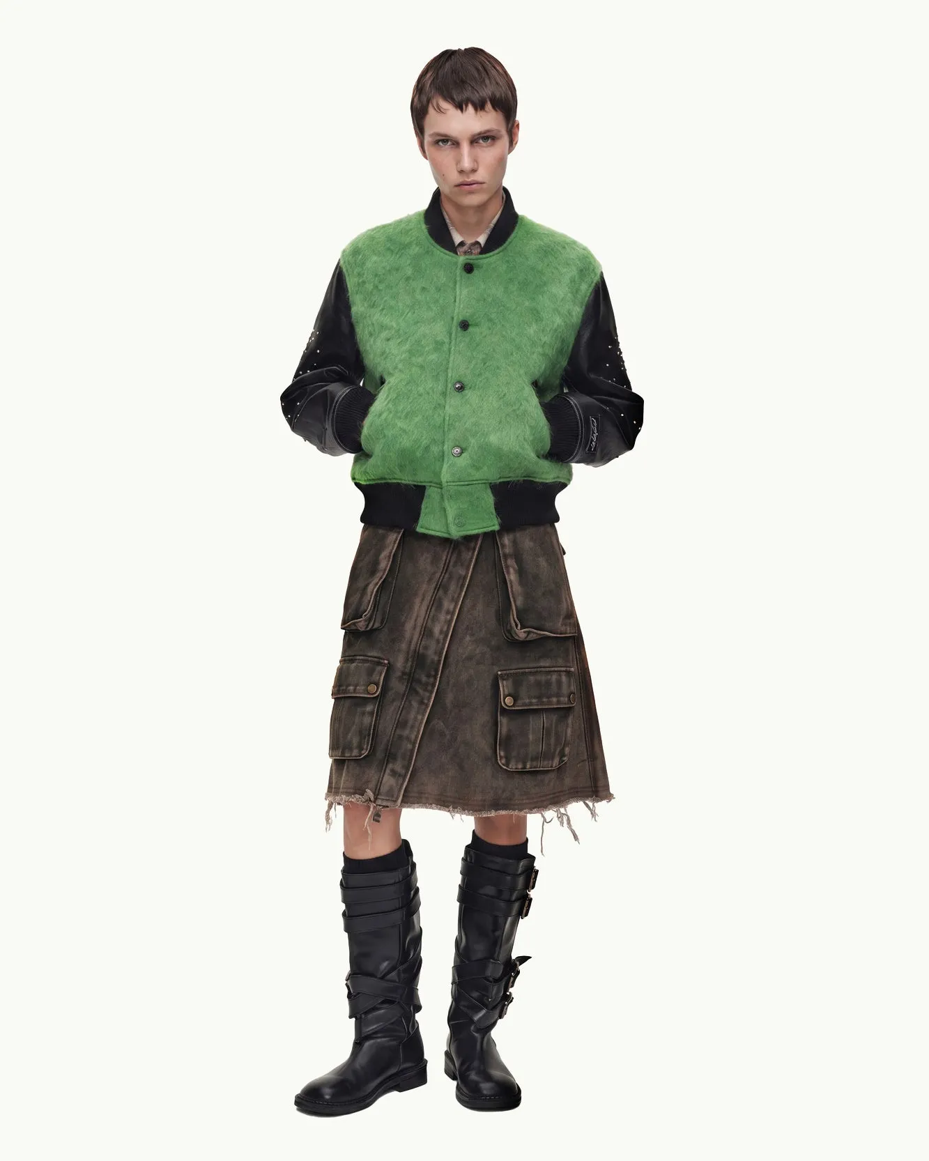 LAWN HAIRY WOOL VARSITY JACKET (LICHEN GREEN) sold by Andersson Bell product image thumbnail 5