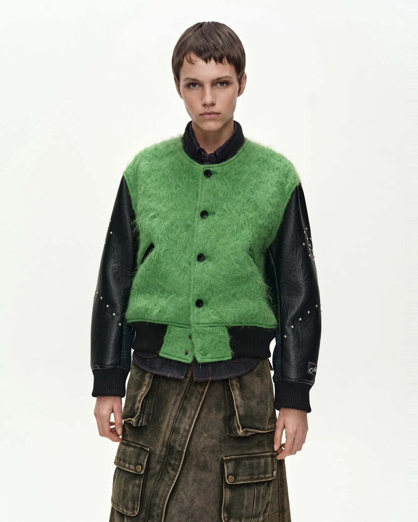 LAWN HAIRY WOOL VARSITY JACKET (LICHEN GREEN) sold by Andersson Bell