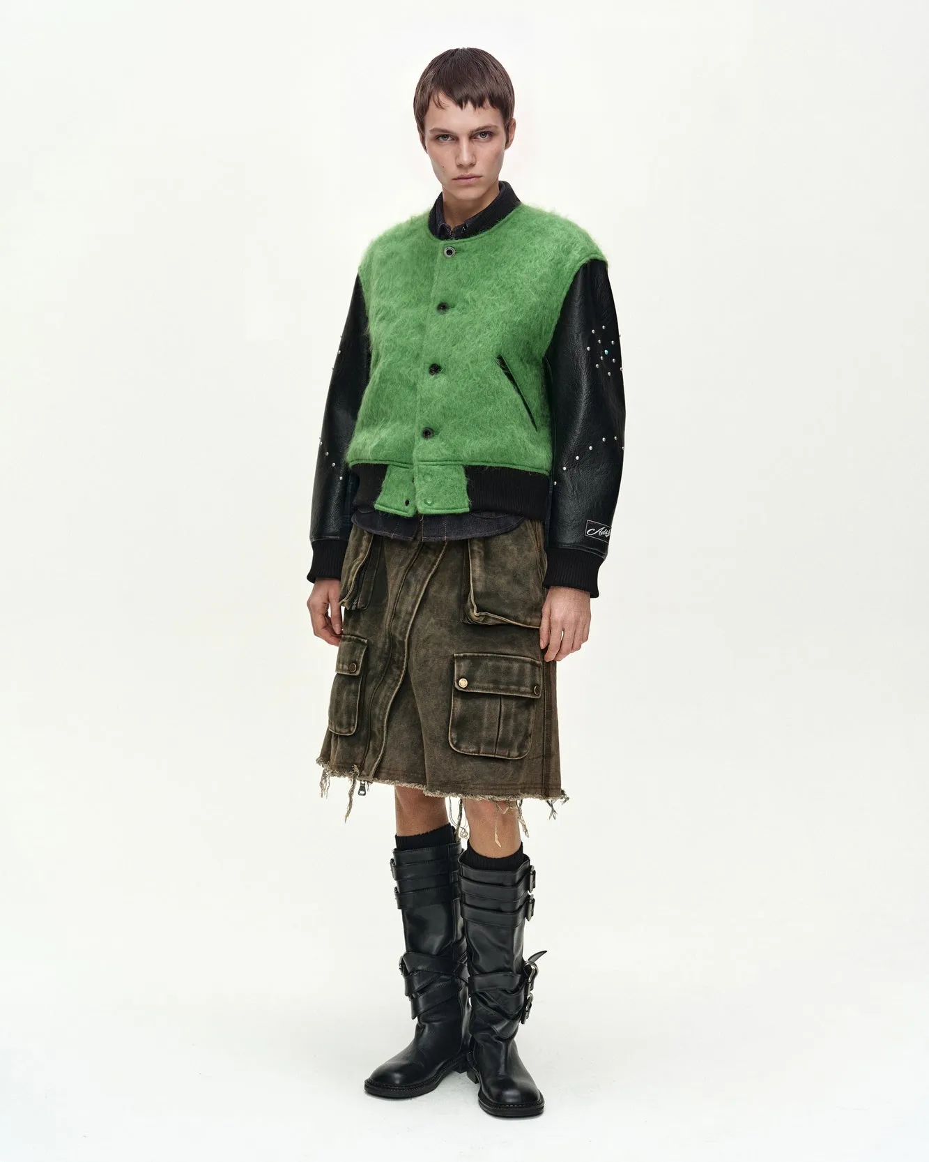 LAWN HAIRY WOOL VARSITY JACKET (LICHEN GREEN) sold by Andersson Bell product image thumbnail 4