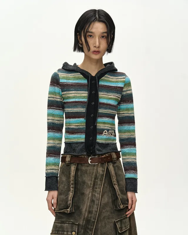 [11/6 Scheduled Delivery] LAYERED MULTI-STRIPE HOODED CARDIGAN (GREEN/BLUE) made by Andersson Bell