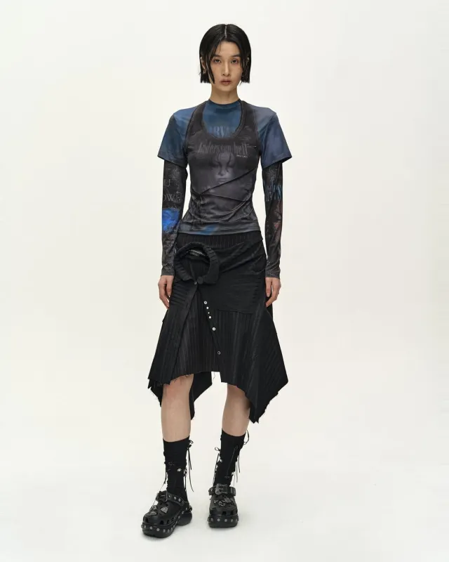 SUE WRAPPED SHIRT ASYMMETRIC SKIRT (BLACK) made by Andersson Bell
