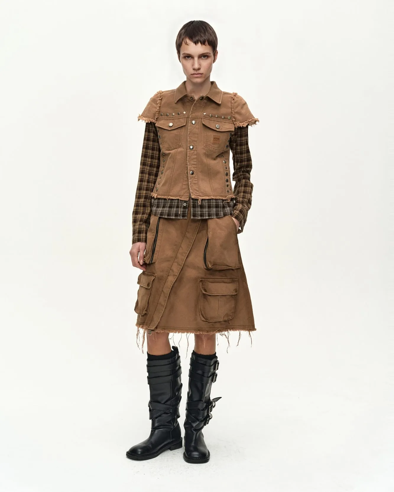 LAYERED STUDDED VEST SHIRT (BROWN) sold by Andersson Bell product image thumbnail 5