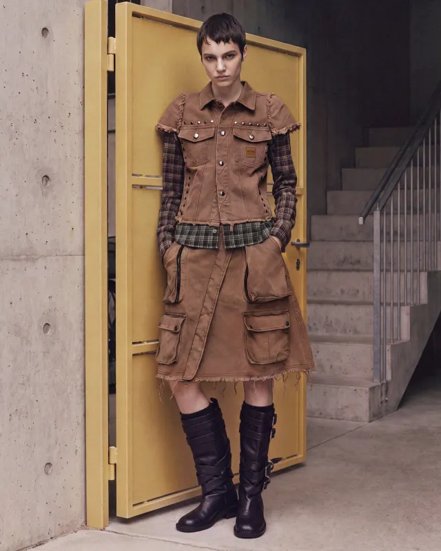 LAYERED STUDDED VEST SHIRT (BROWN) made by Andersson Bell