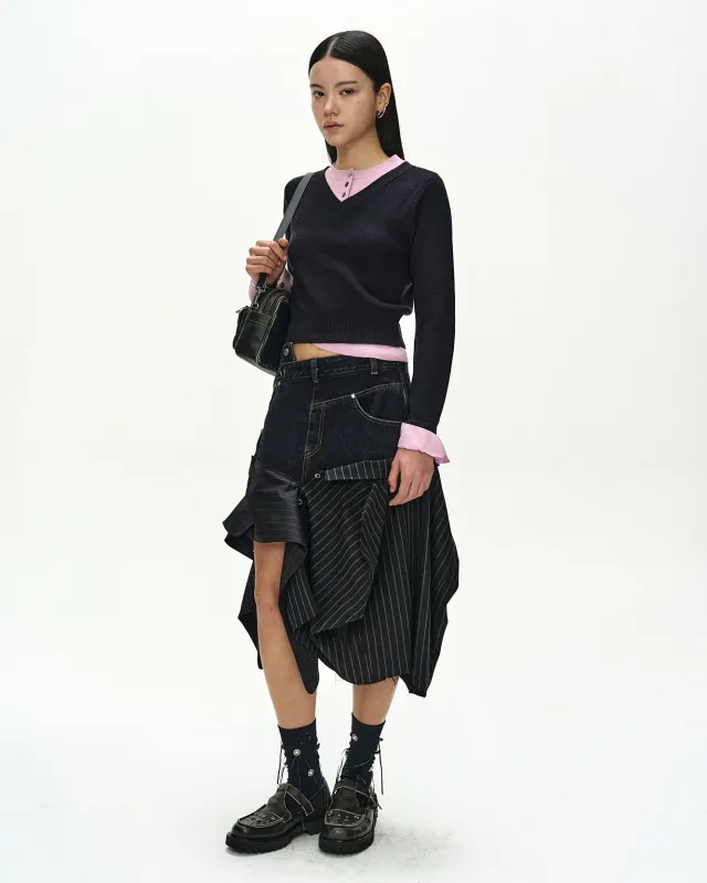 LAYERED SHIRT CUFF KNIT TOP (NAVY/PINK) made by Andersson Bell