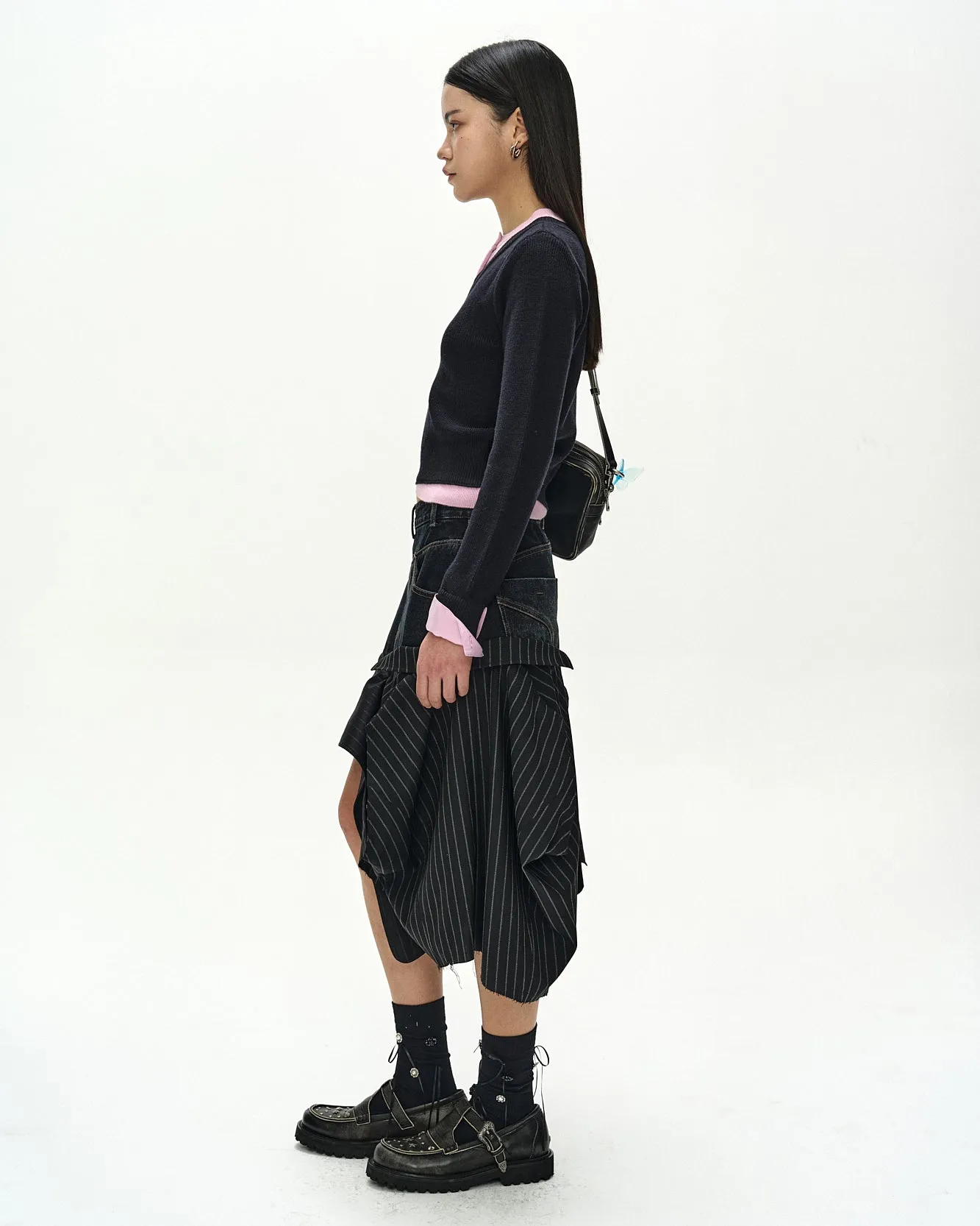 LAYERED SHIRT CUFF KNIT TOP (NAVY/PINK) sold by Andersson Bell product image thumbnail 4