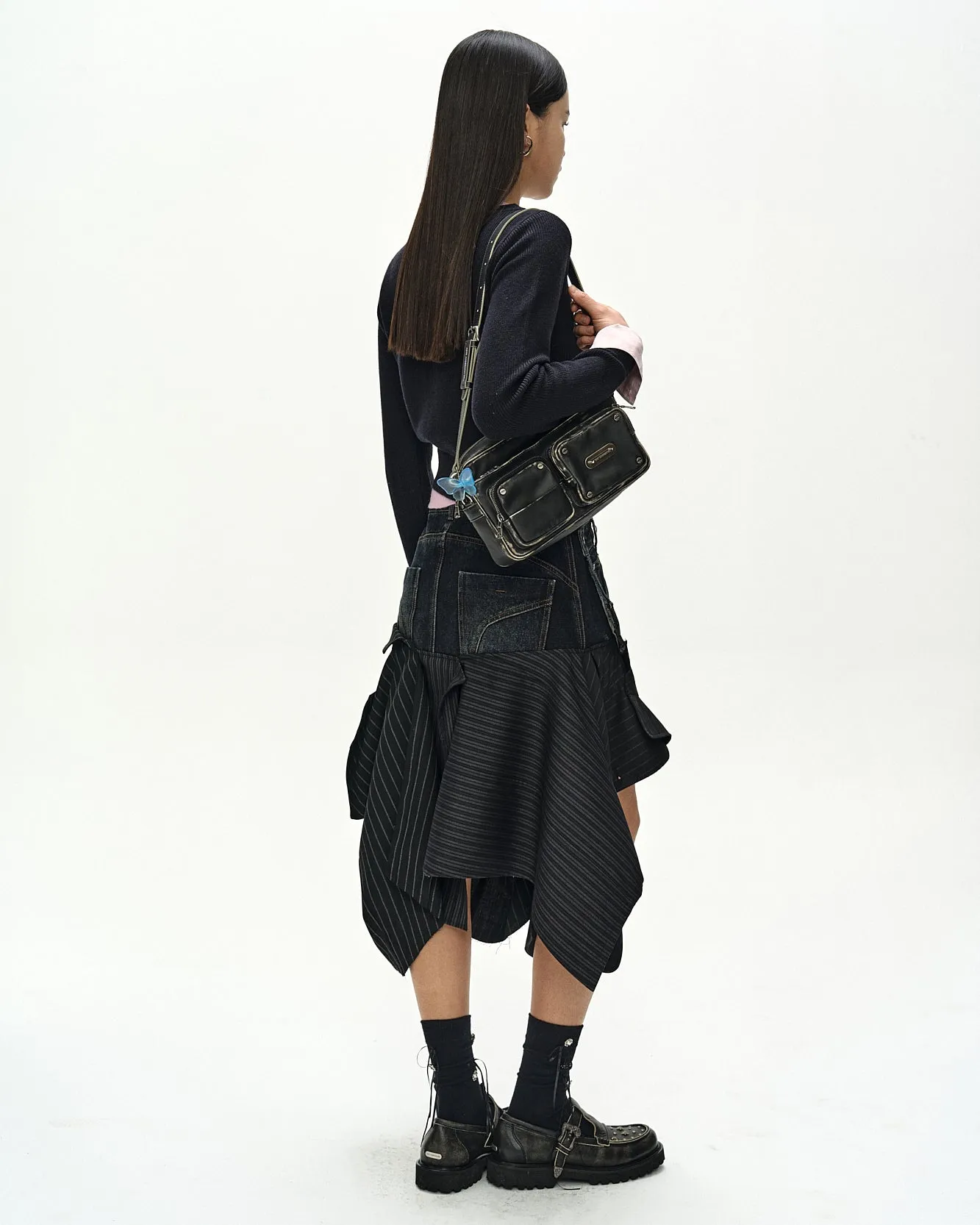 LAYERED SHIRT CUFF KNIT TOP (NAVY/PINK) sold by Andersson Bell product image thumbnail 5