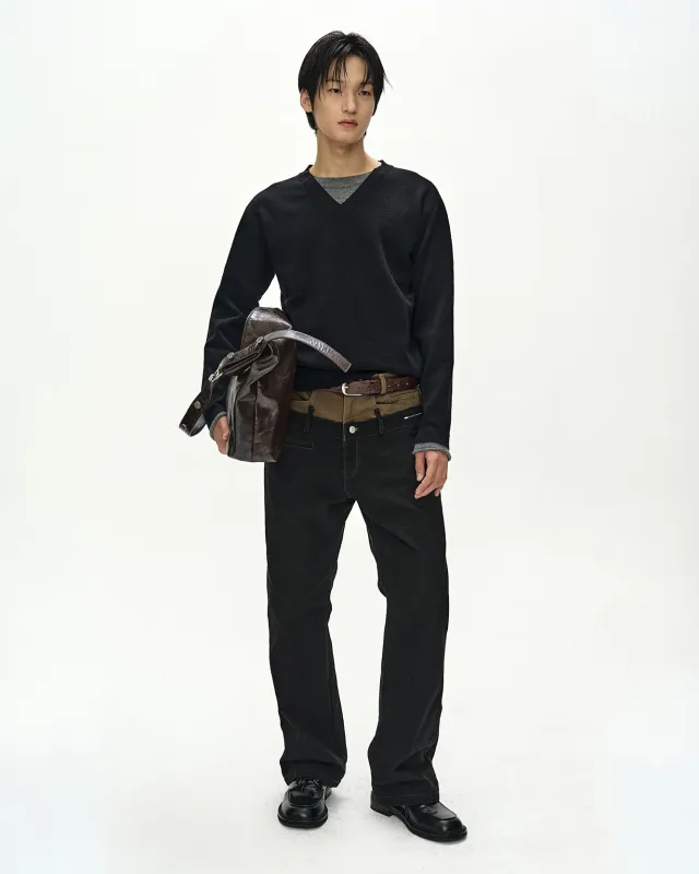 DOUBLE WAIST OXFORD WORK TROUSERS (BLACK/KHAKI) made by Andersson Bell