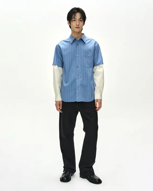 SLEEVE LAYERED STRIPE SHIRT (BLUE STRIPE) made by Andersson Bell