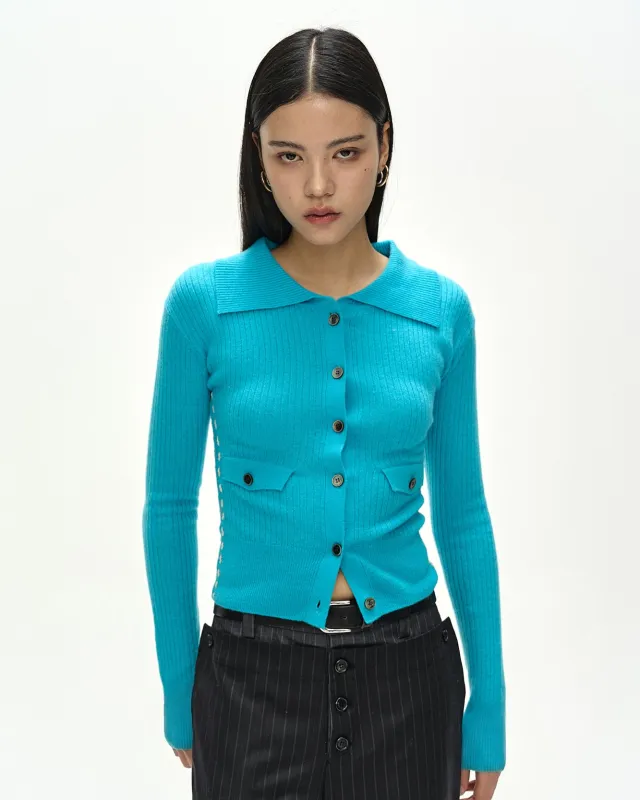 CASHMERE HAND STITCHED RIB CARDIGAN (BLUE) made by Andersson Bell