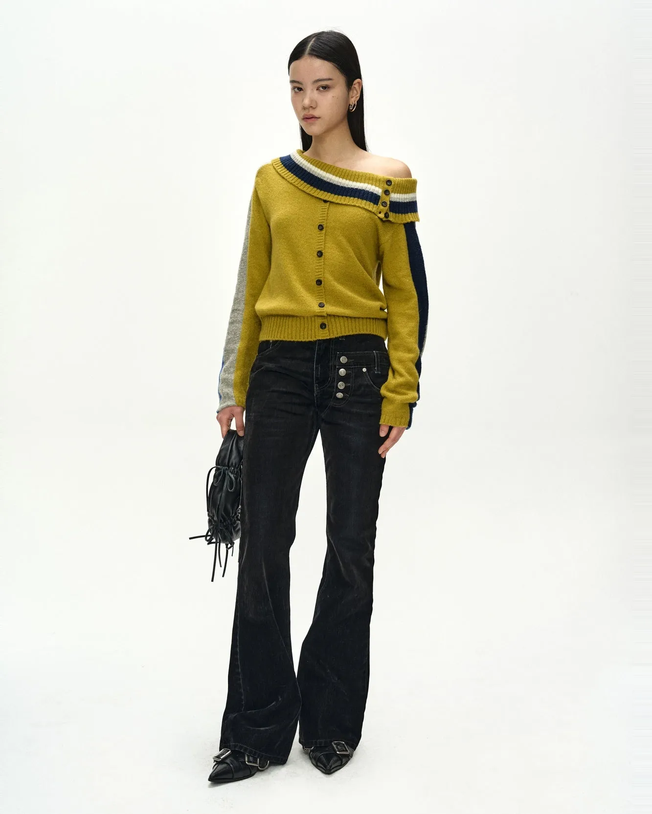 ASYMMETRIC LAYERED BOOTCUT PANTS (BLACK) sold by Andersson Bell
