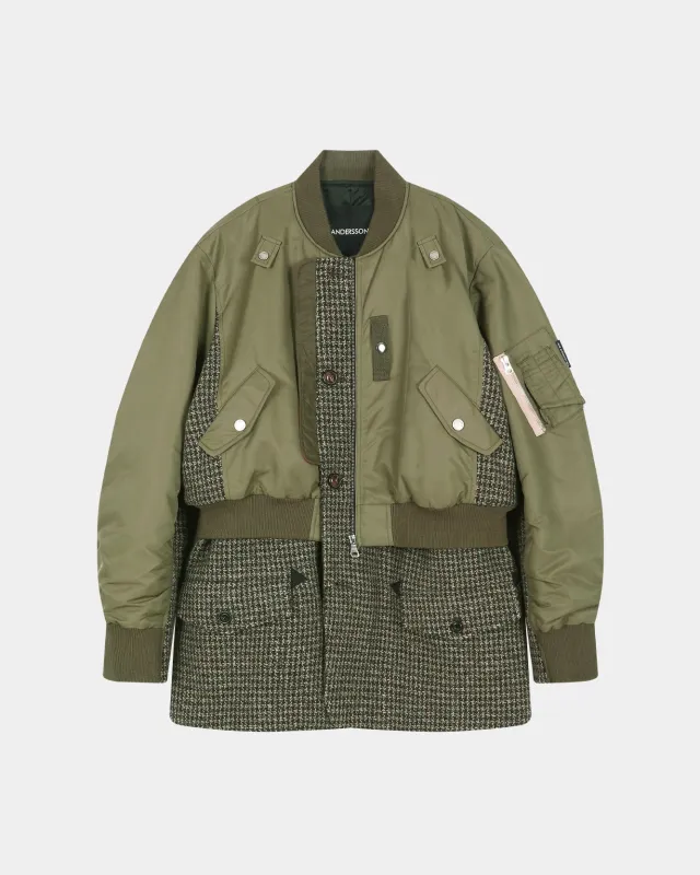 UNISEX DECONSTRUCTED LAYERED BOMBER COAT (SAGE) made by Andersson Bell