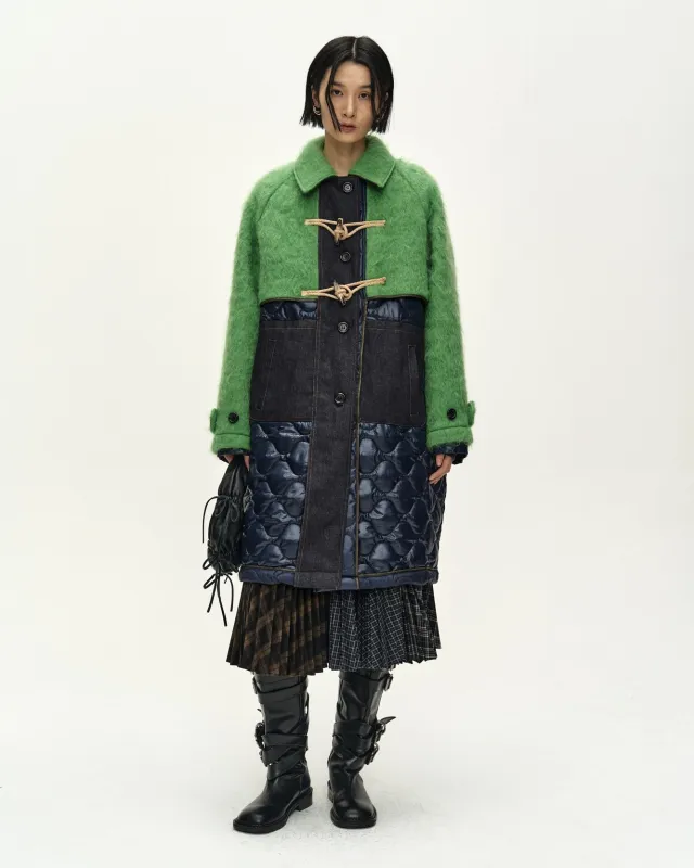 LAWN HAIRY WOOL QUILTED DUFFLE COAT (LICHEN GREEN/BLACK) made by Andersson Bell