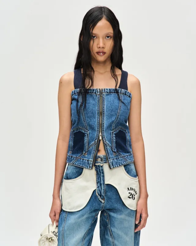 (WOMEN) COVE DECONSTRUCTED DENIM BUSTIER atb1101w(BLUE) made by Andersson Bell