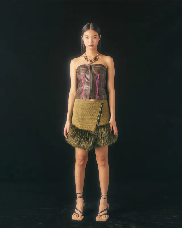 LACE COMBINATION LEATHER BUSTIER atb820w(BROWN) made by Andersson Bell