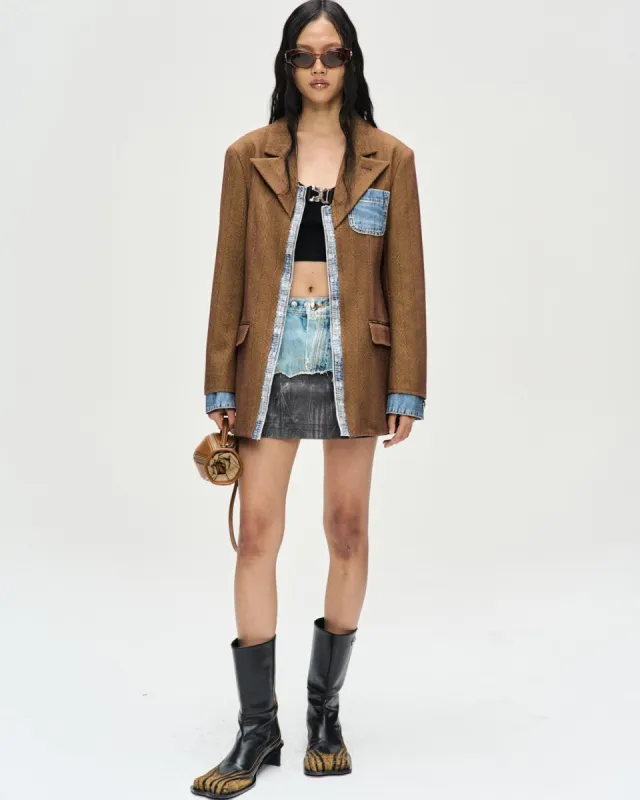 (WOMEN) MAGGIE RAW-CUT HERRINGBONE JACKET awa610w(BROWN) made by Andersson Bell