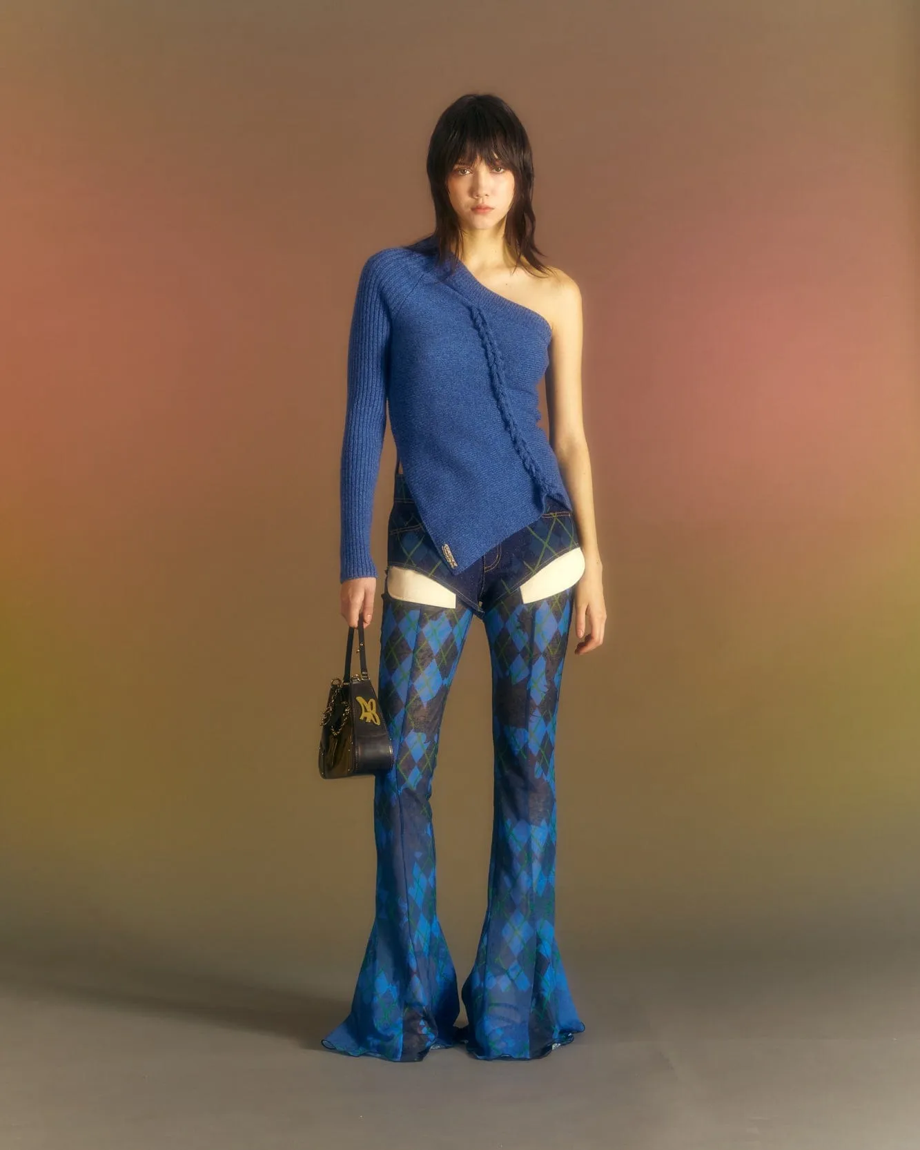 (WOMEN) HAND TWIST ASYMMETRIC KNIT TOP atb985w(MELANGE BLUE) sold by Andersson Bell