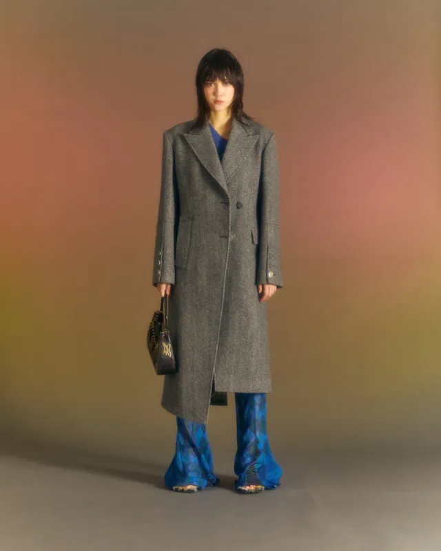 (WOMEN) ENYA HERRINGBONE ASYMMETRIC COAT awa541w(GREY) sold by Andersson Bell