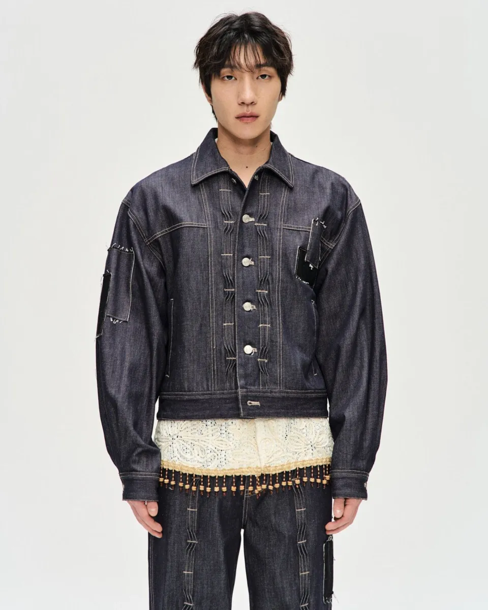 PATCHWORK WAVE TUCK DENIM JACKET awa578m(INDIGO) | Parallel
