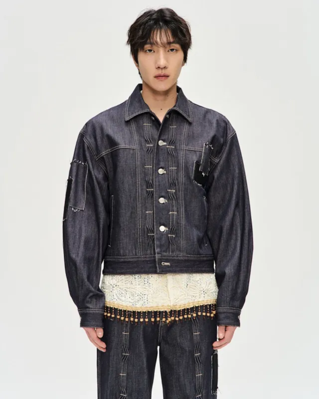 PATCHWORK WAVE TUCK DENIM JACKET awa578m(INDIGO) made by Andersson Bell