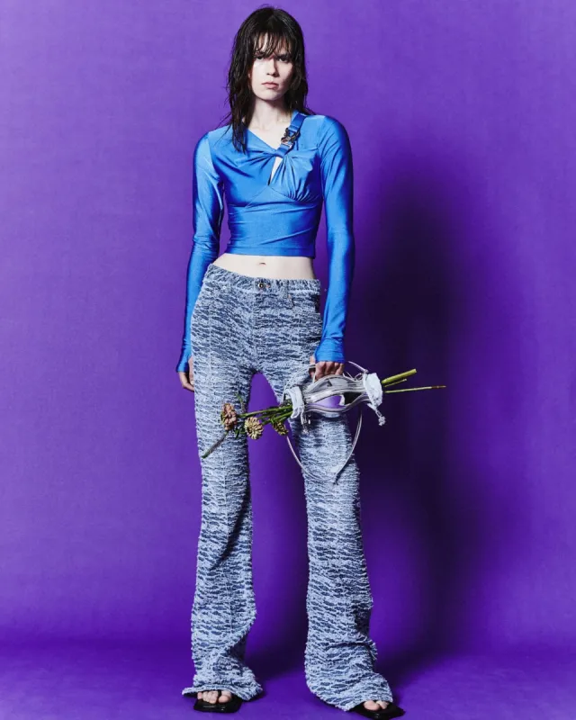 (WOMEN) AGNES DAMAGED BELL DENIM JEANS apa719w(WASHED BLUE) made by Andersson Bell