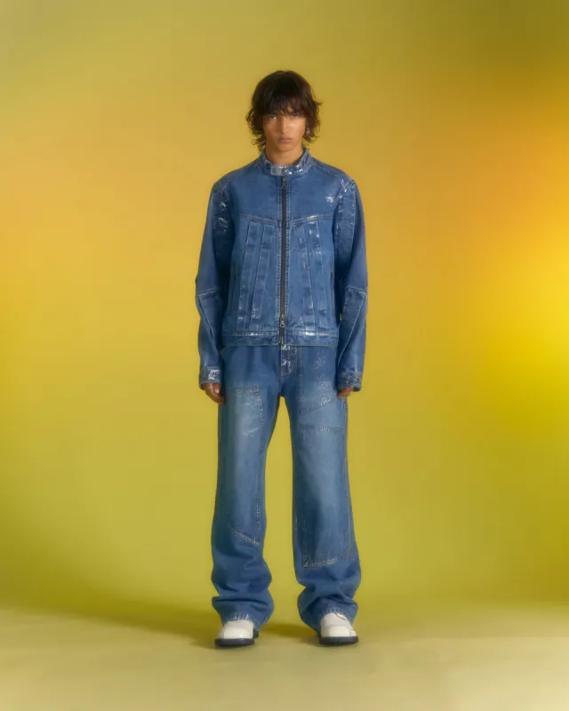 WAX COATED DENIM MOTORCYCLE JACKET awa560m(BLUE) sold by Andersson Bell