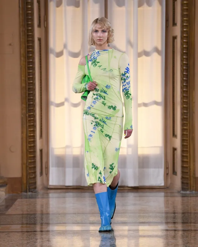 (WOMEN) LETTUCE PRINTED JERSEY DRESS atb1106w(LEMON) made by Andersson Bell