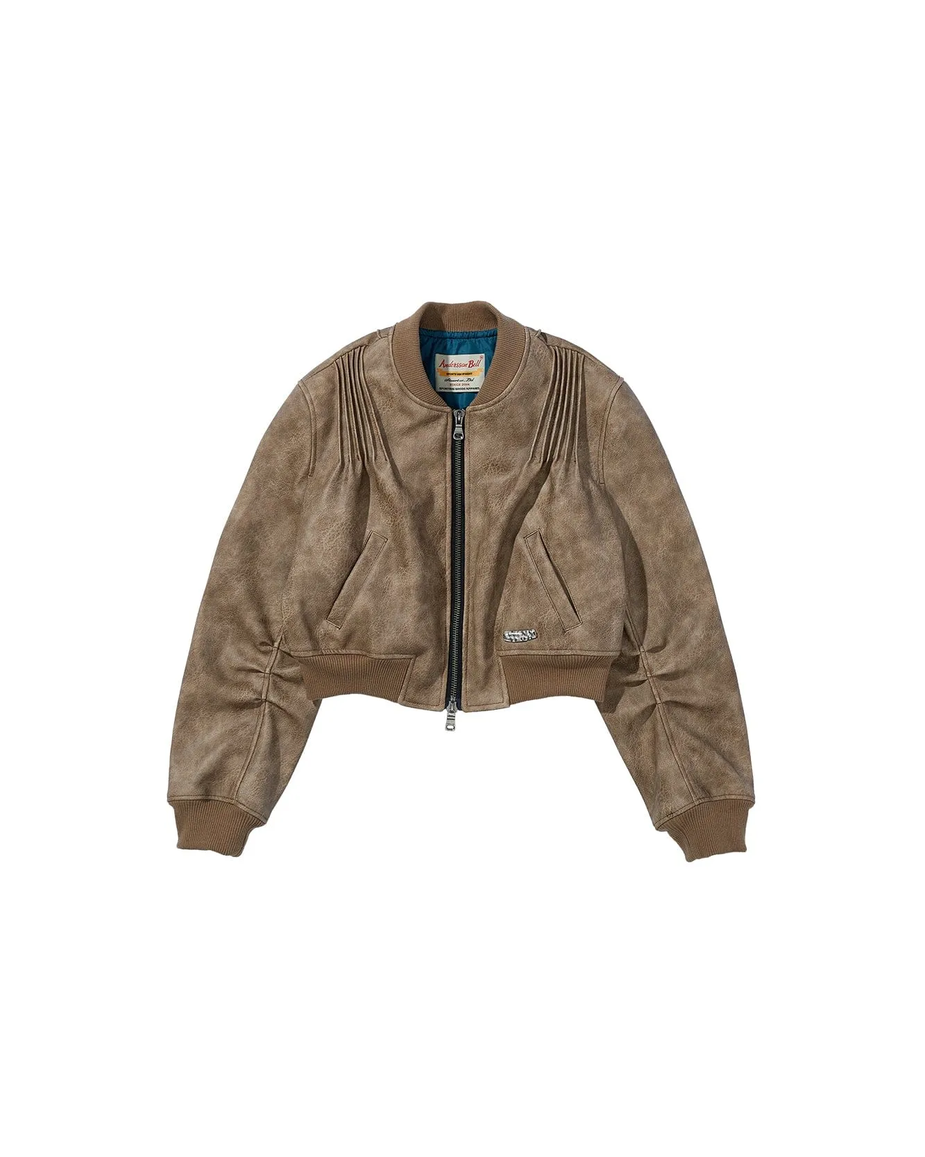 【ANDERSSON BELL】TANYA FAUX LEATHER PINTUCK BOMBER JACKET TANYA FAUX LEATHER PINTUCK BOMBER JACKET awa516w(BEIGE