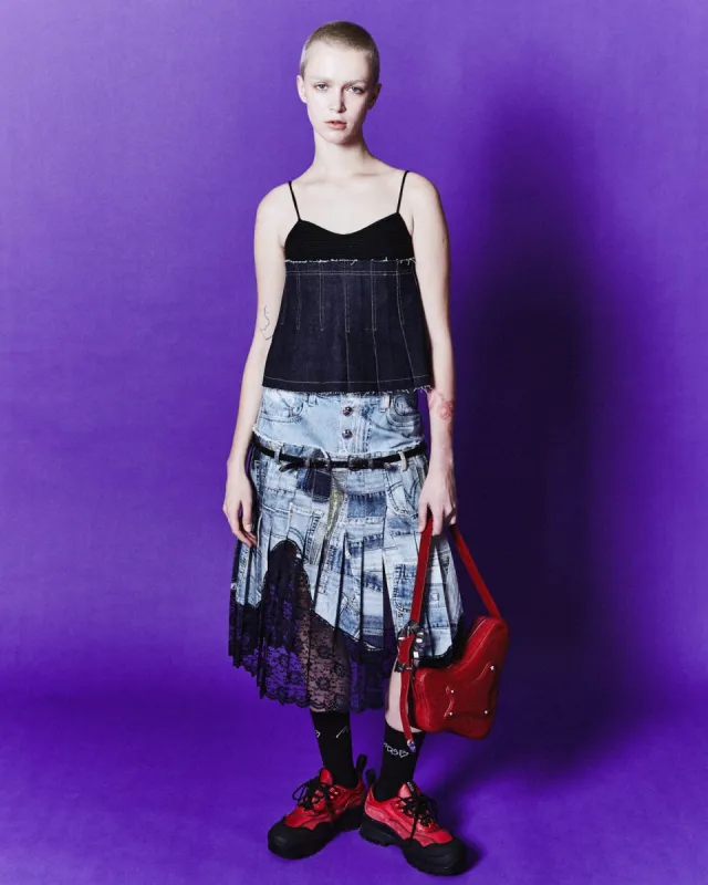 (WOMEN) ALL-DENIM PRINTED PLEATS SKIRT apa725w(BLUE) made by Andersson Bell