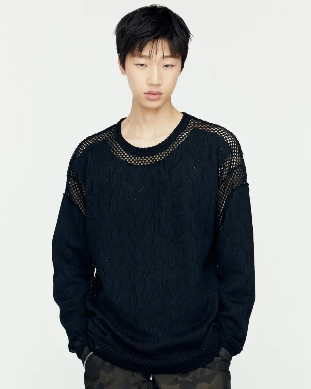 LAYERED CREW-NECK SWEATER atb1151m(BLACK) made by Andersson Bell