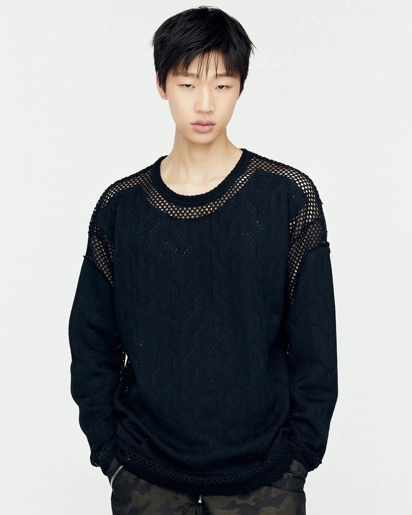 LAYERED CREW-NECK SWEATER atb1151m(BLACK) sold by Andersson Bell