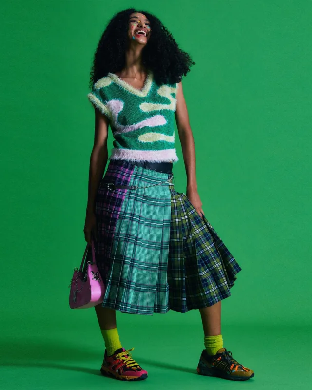 HAIRY WAVE V NECK KNIT VEST atb886w(GREEN) made by Andersson Bell