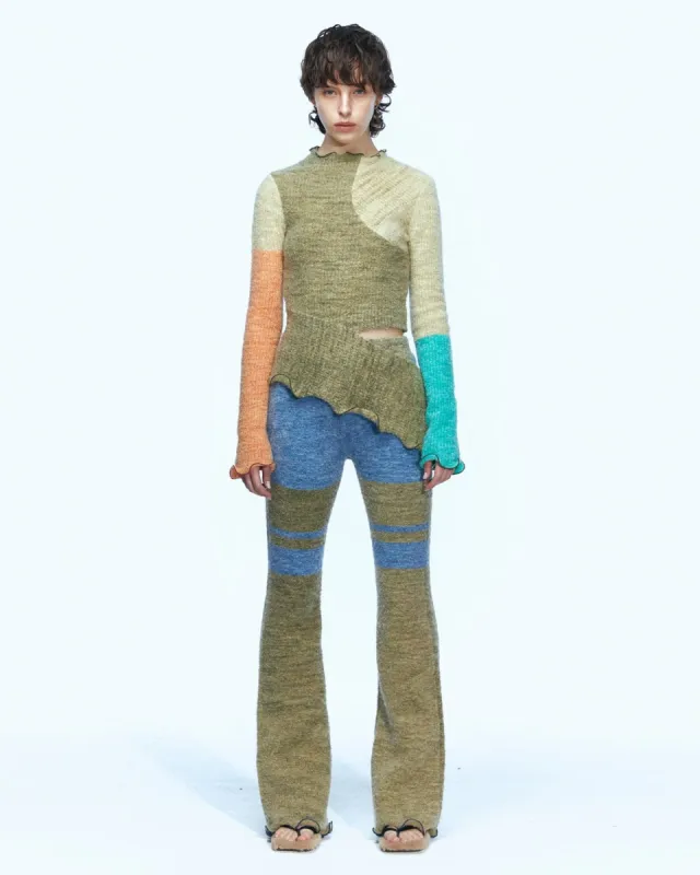 (WOMEN) SENYA COLOR BLOCK KNIT PANTS  apa547w(KHAKI/BLUE) sold by Andersson Bell