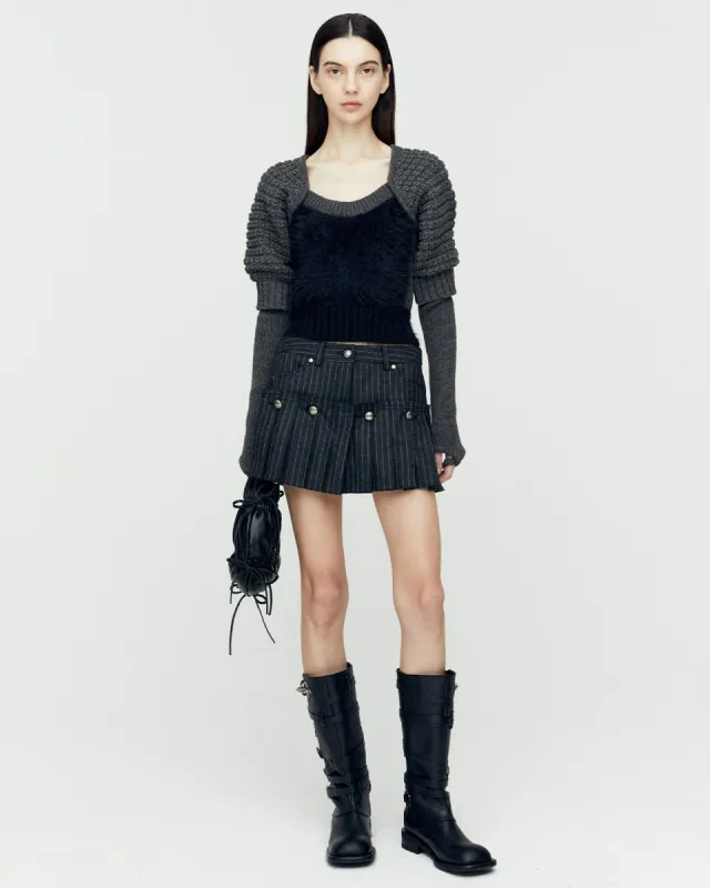 STRIPE WOOL SKORT apa761w(BLACK) made by Andersson Bell