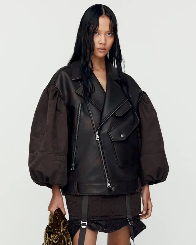 MAEVE PUFF SLEEVES LEATHER JACKET awa663w(BROWN) sold by Andersson Bell