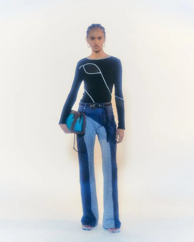 MARIKO RAW CUT CRACK COATED PANTS apa548w(BLUE) made by Andersson Bell