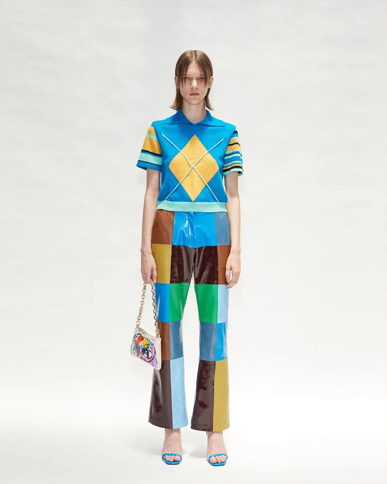 ARGYLE STRIPE POLO KNIT TOP atb712w(BLUE) sold by Andersson Bell