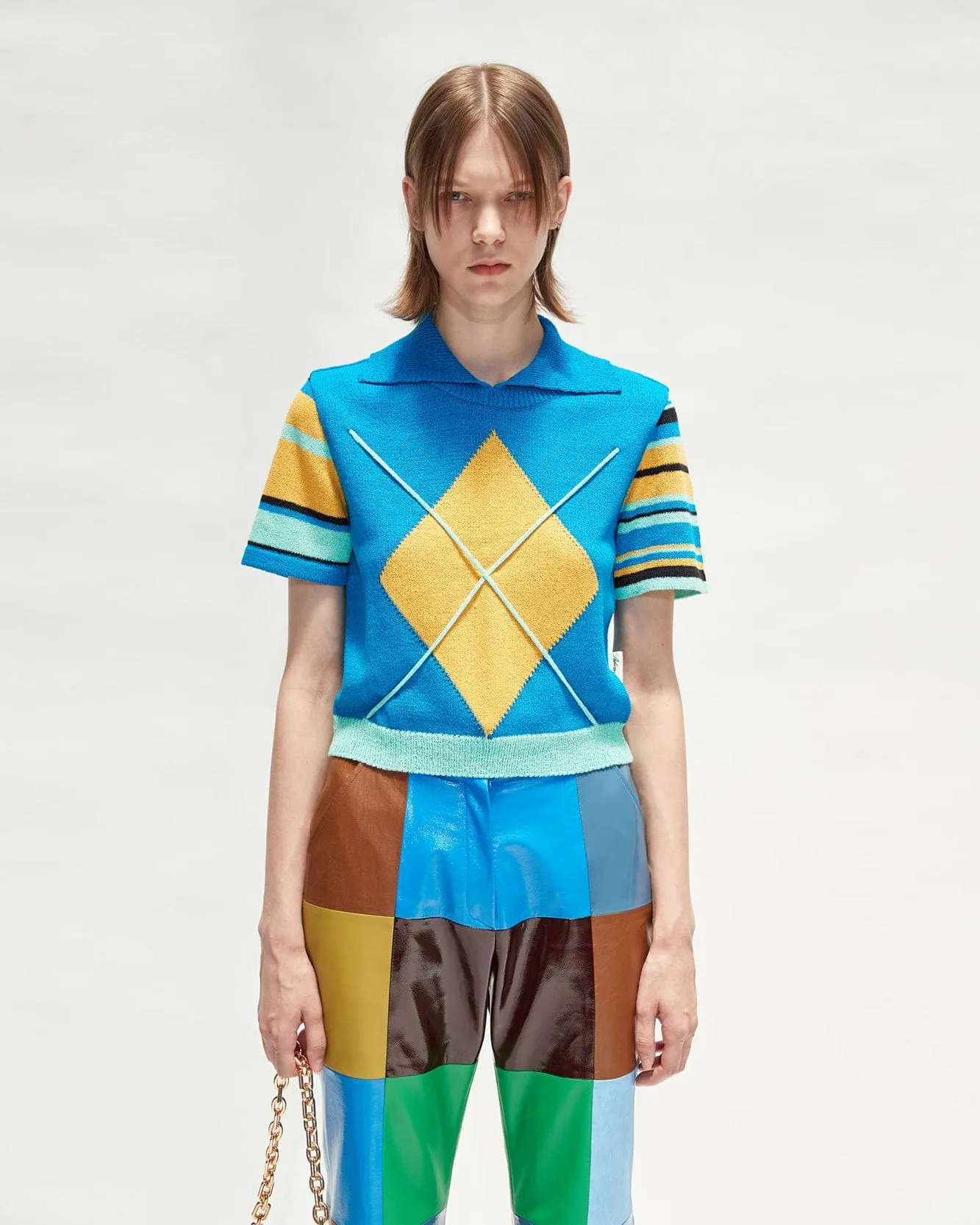 ARGYLE STRIPE POLO KNIT TOP atb712w(BLUE) sold by Andersson Bell product image thumbnail 4