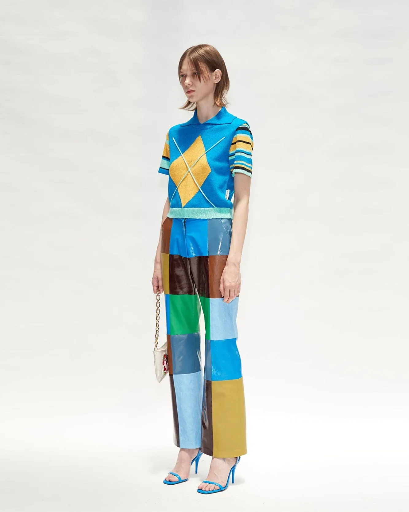 ARGYLE STRIPE POLO KNIT TOP atb712w(BLUE) sold by Andersson Bell product image thumbnail 5