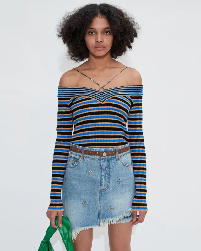 (WOMEN) NINA STRIPE OFF-SHOULDER TOP atb716w(BLACK/BLUE) sold by Andersson Bell