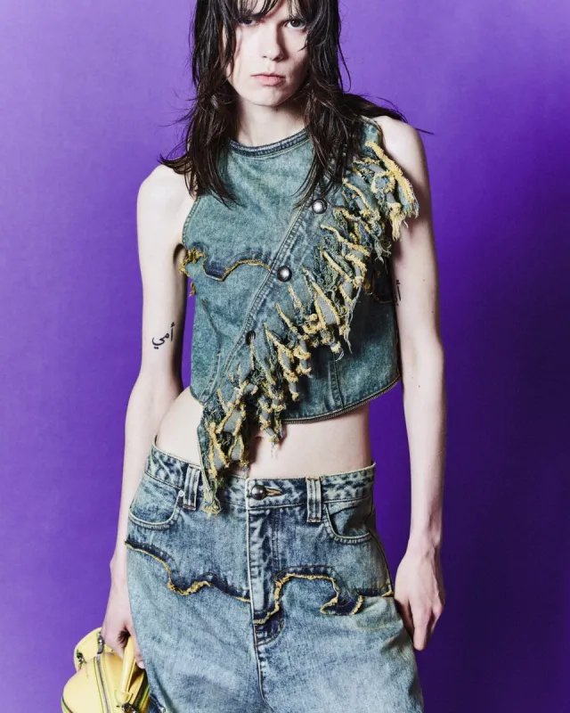 (WOMEN) NORA DETACHABLE DENIM TOP atb1120w(COATED YELLOW) sold by Andersson Bell