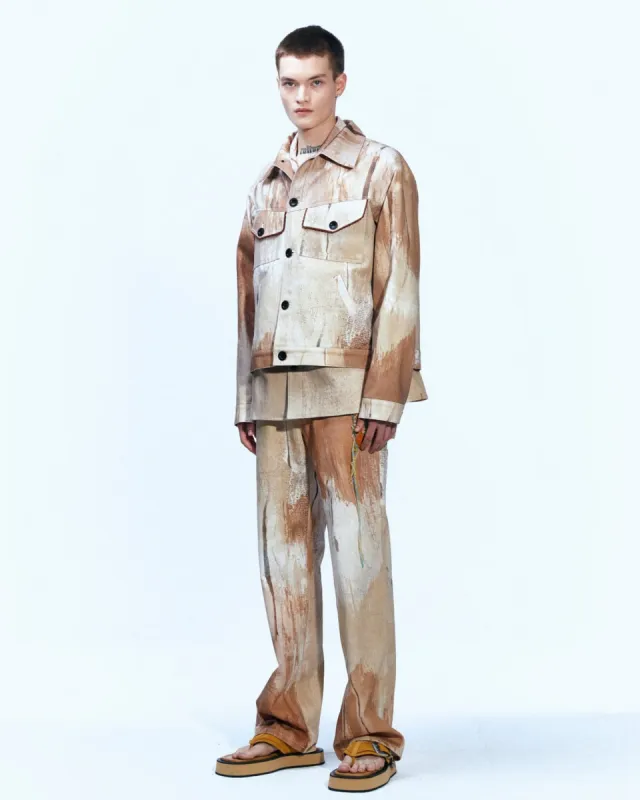 TAWNEY BEIGE PRINT DENIM TRUCKER JACKET awa512m(SAND) sold by Andersson Bell