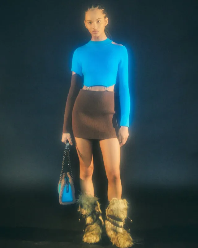 (WOMEN) BUCKLE BACK KNIT DRESS atb765w(BLUE/BROWN) made by Andersson Bell