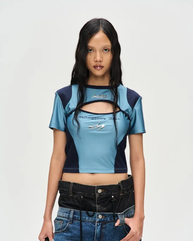(ESSENTIAL)(WOMEN) CUT-OUT RACING T-SHIRTS atb1096w(BLUE) made by Andersson Bell