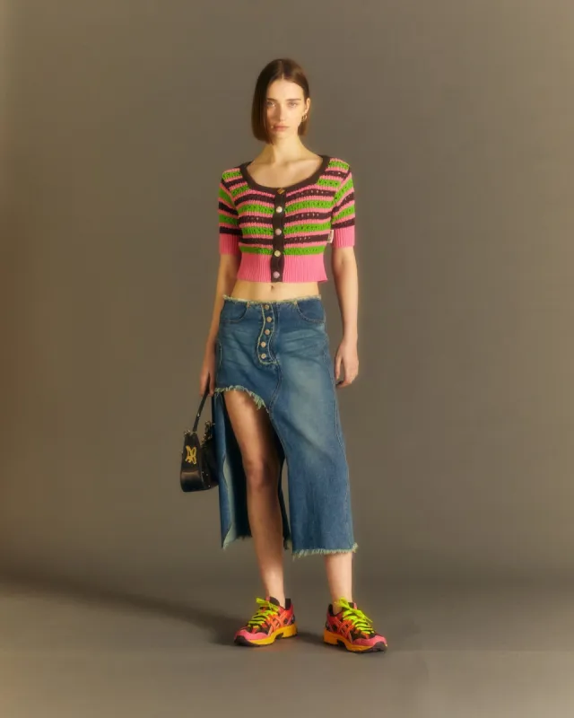 CHOI JEWEL BUTTONS STRIPE CARDIGAN atb737w(PINK/GREEN) sold by Andersson Bell