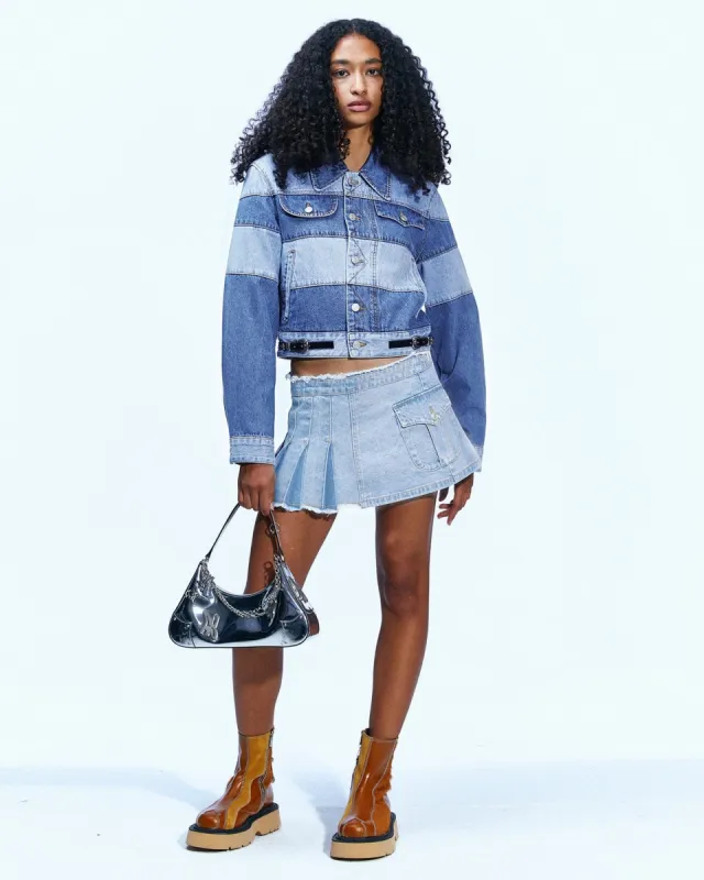 APRON WRAP PLEATS DENIM SKIRT apa606w(WASHED BLUE) sold by Andersson Bell