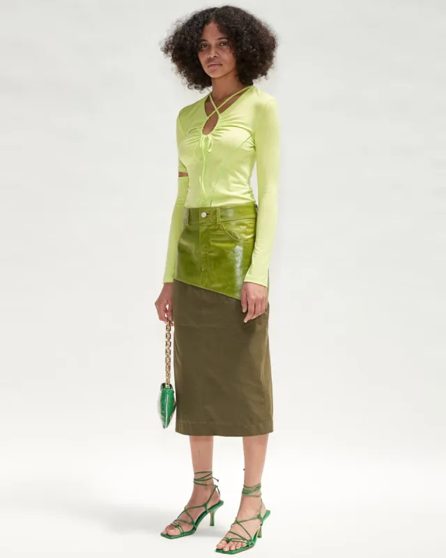(WOMEN) SEVILLA LEATHER COMBO CUT-OUT SKIRT apa516w(SPRING GREEN) sold by Andersson Bell