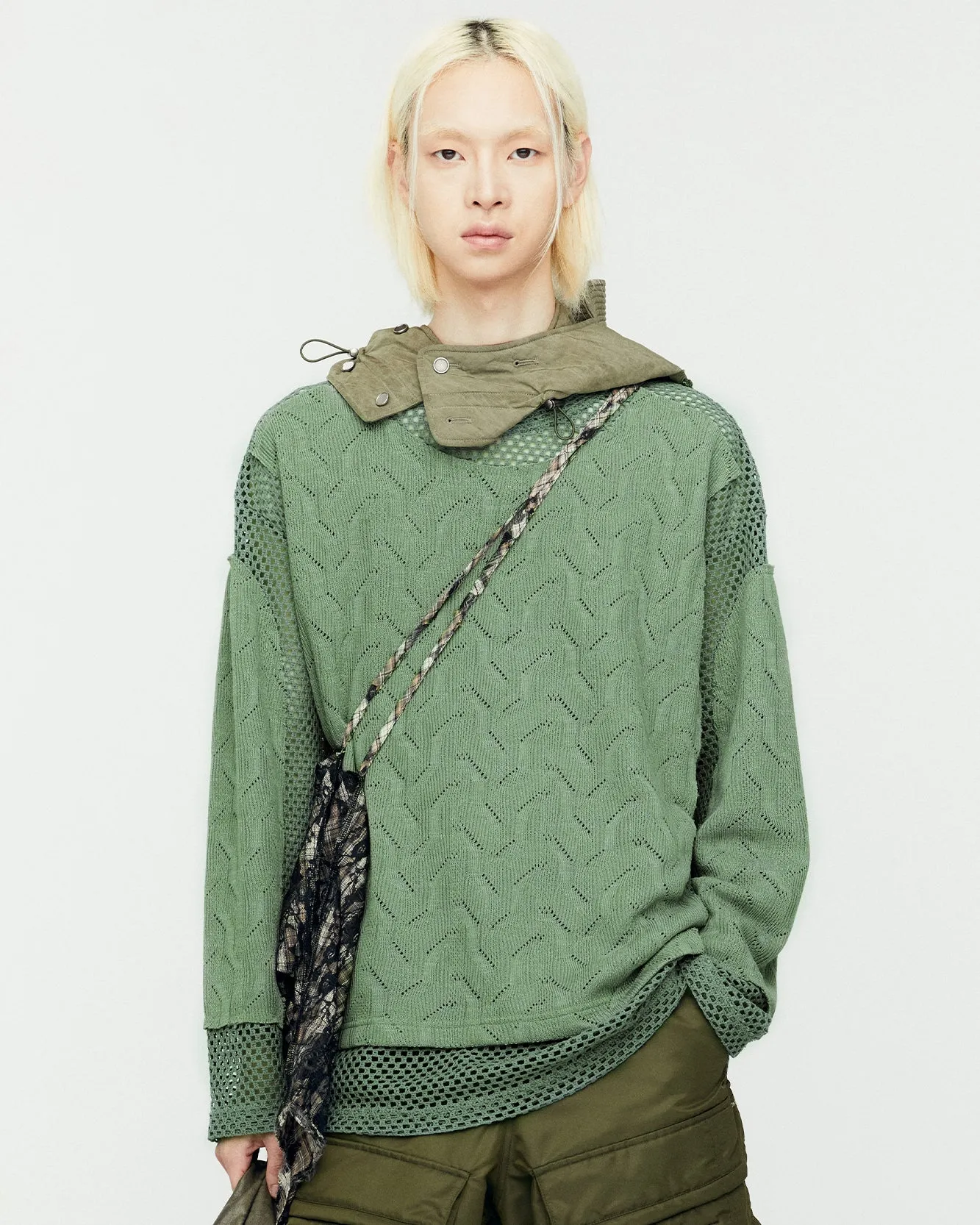 LAYERED CREW-NECK SWEATER atb1169m(KHAKI) sold by Andersson Bell