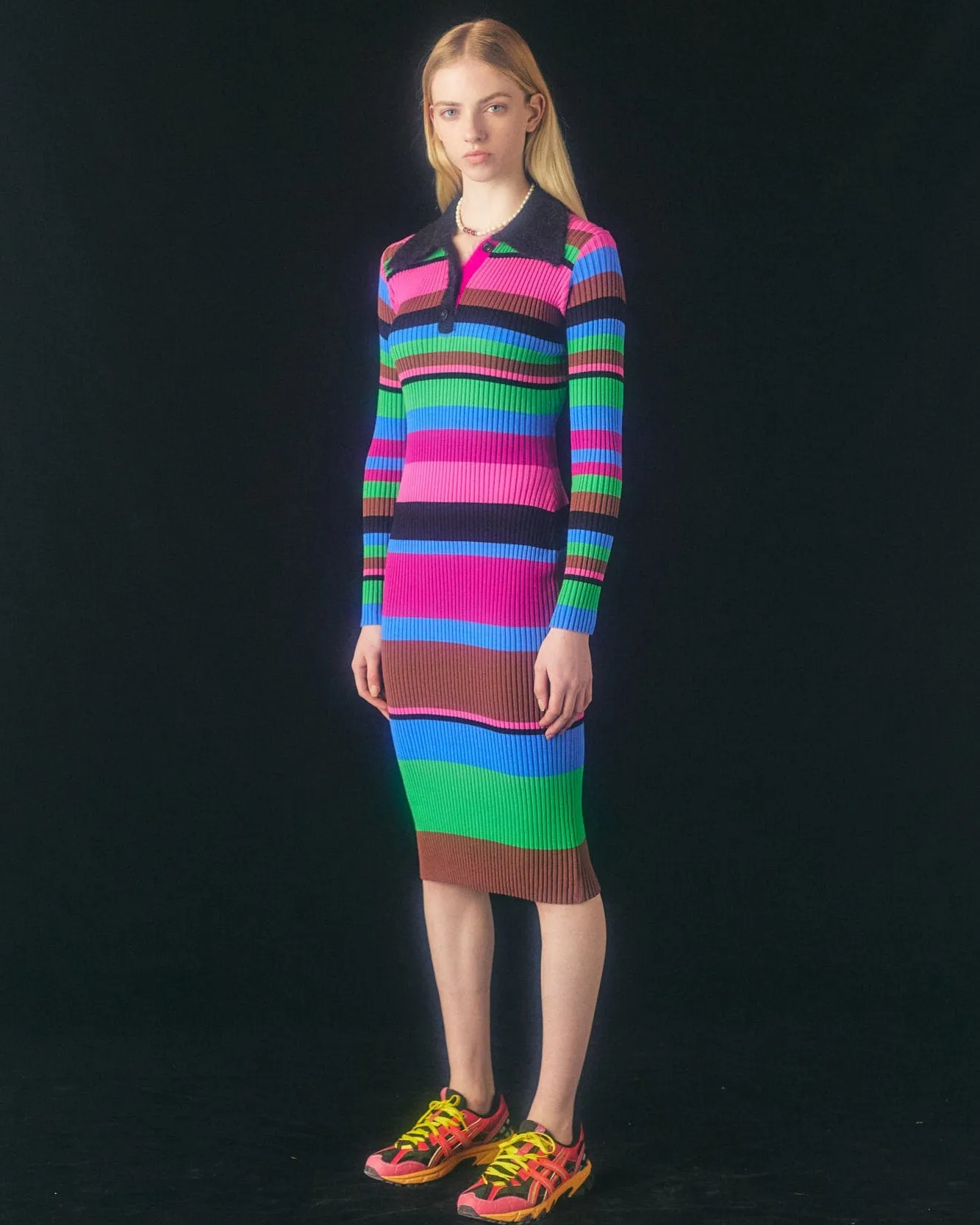(WOMEN) STRIPE POLO KNIT DRESS atb823w(PINK) sold by Andersson Bell
