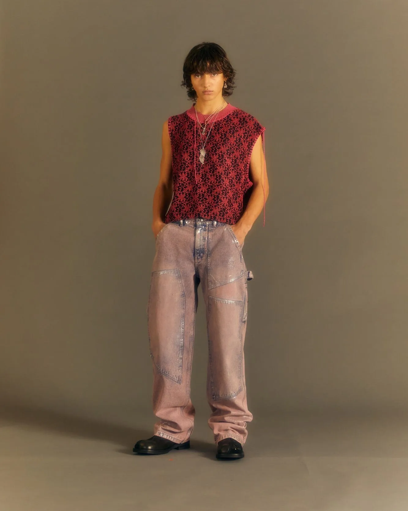 FLOWER ASH VEST atb1021m(BLACK/PINK) sold by Andersson Bell product image thumbnail 5