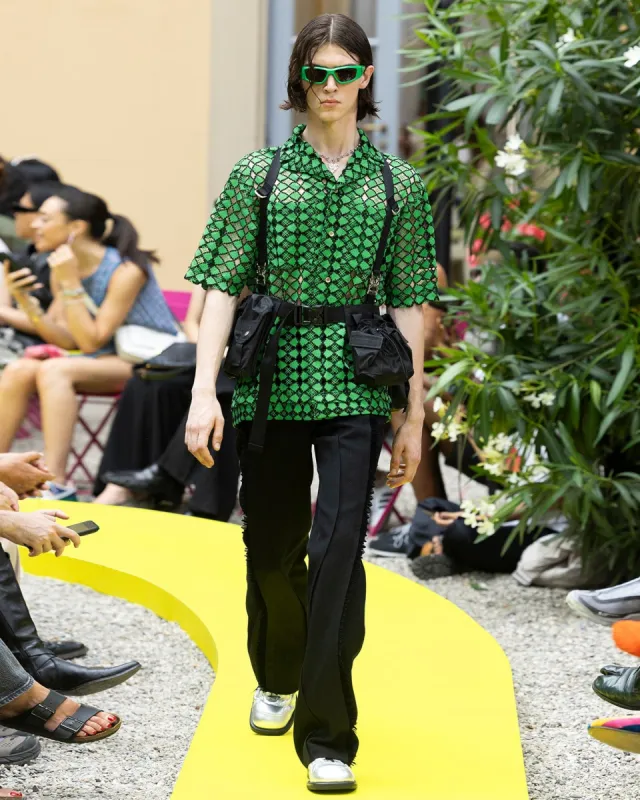 LETTO SHEER OPEN COLLAR SHIRTS atb1049m(GREEN) made by Andersson Bell